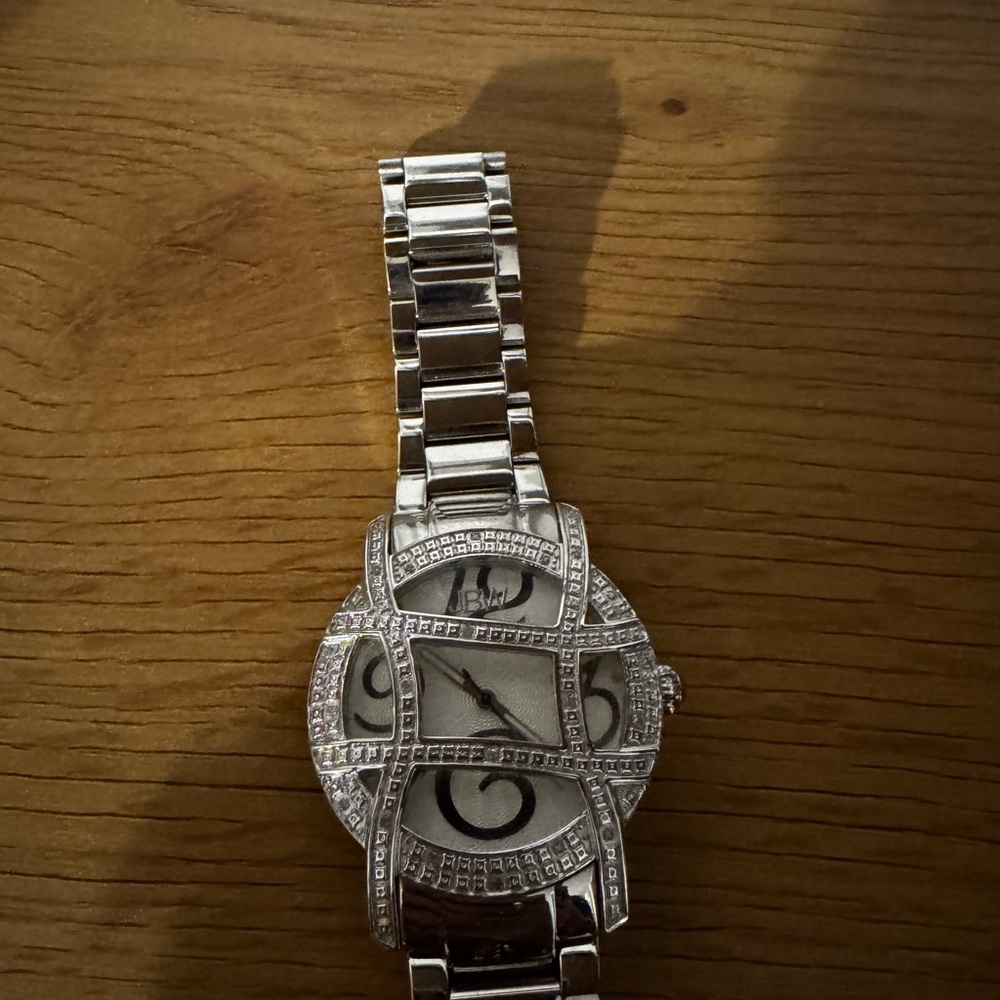 Silver JBW Watch with Crystal Accents